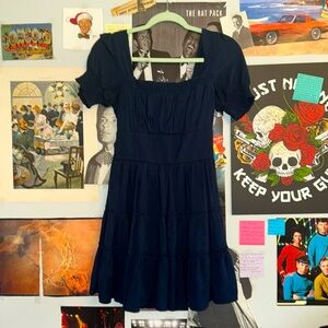 Francesca’s Puff Sleeve Navy Blue Flowy Dress